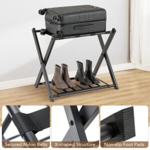 Costway (Set van 2 )Opvouwbaar Bagagerek Bagagerek met 2 Niveaus Stevig Metalen Bagagerek Stevige Nylon Riemen voor Slaapkamer Kledingkast